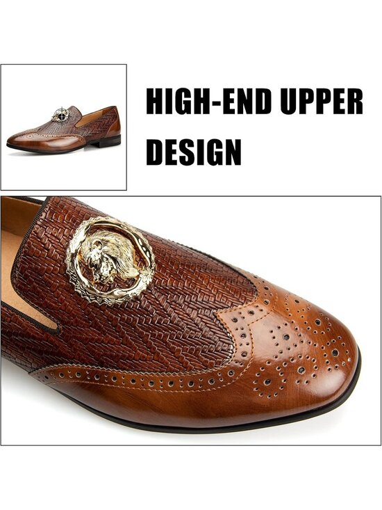 JITAI Men\'s Brown02 Rubber Loafer Metal Lion Head Buckle Comfortable Party Shoes main image 4
